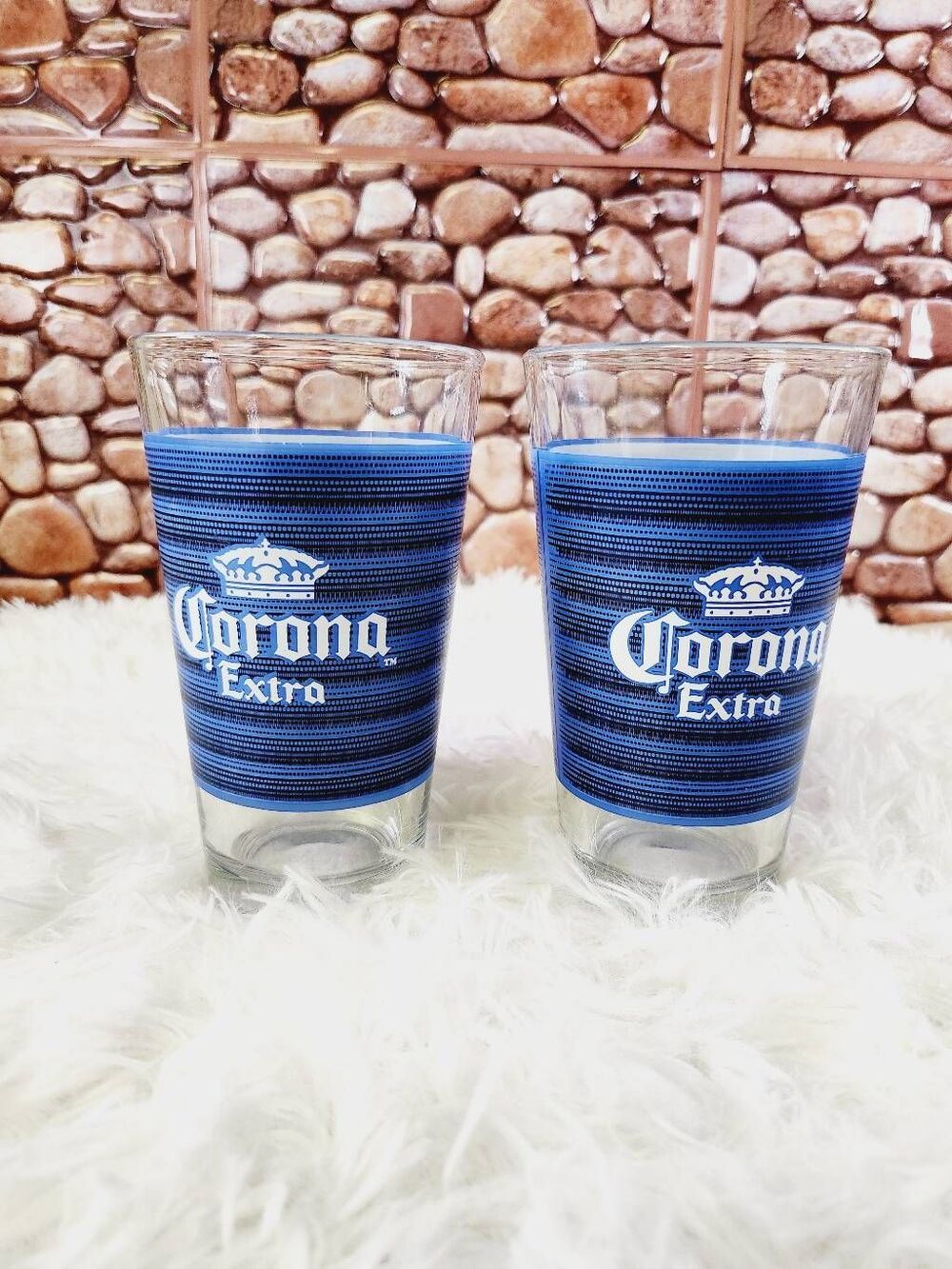 CORONA EXTRA BLUE STRIPE PUB BEER GLASSES - Pair - 16oz